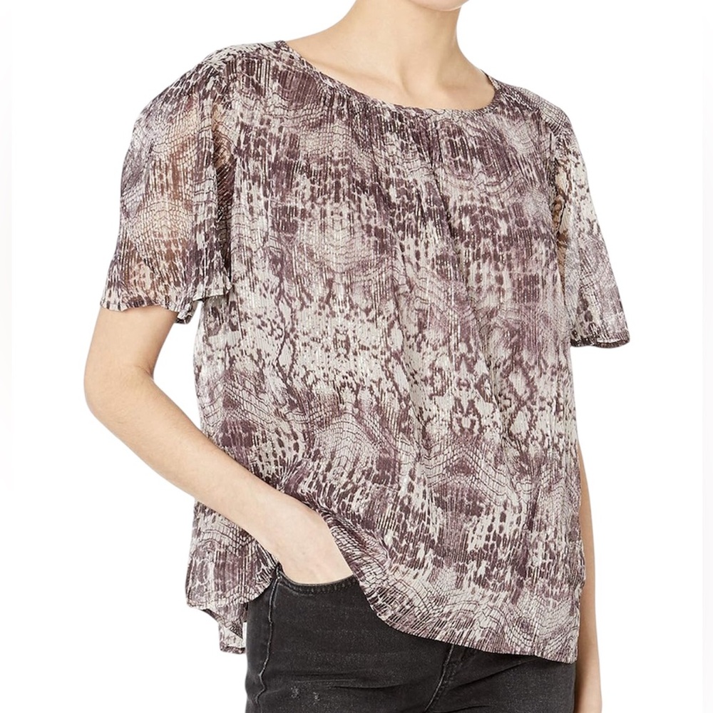 Velvet By Graham And Spencer Anthropologie Metallic Peasant Blouse Animal Print